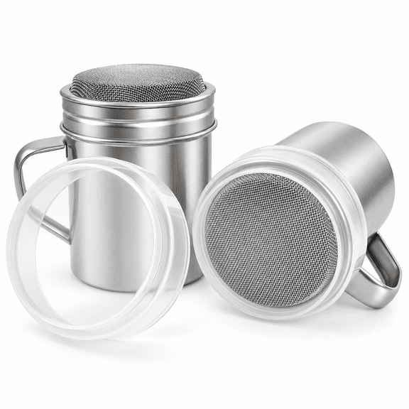 ZHUYING 2 pcs Powdered Sugar Shaker Duster - With Handle - Cinnamon Shaker For Coffee Bar - Fine Mesh Dredge - 16 ounce, pack of 2 | Style: Fine