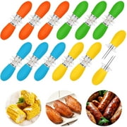 ZHUYING 24 Pcs Stainless Steel Corn Cob Holders with Silicone Handle & Convenient Butter Spreading Tool