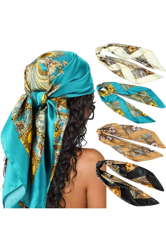 35 Satin Large Square Head Scarves - 4PCS Silk Like Neck Scarf Hair Sleeping Wraps Satin Silk Scarfs for Women