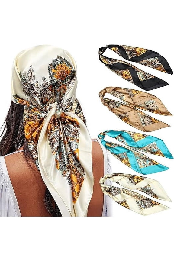 35 Satin Large Square Head Scarves - 4PCS Silk Like Neck Scarf Hair Sleeping Wraps Satin Silk Scarfs for Women