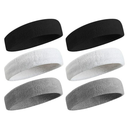 ZHUYING 6pack Sweatbands Sports Headband for Men & Women - Moisture Wicking Athletic Cotton Terry Cloth Sweatband for Tennis, Basketball, Running, Gym, Working Out