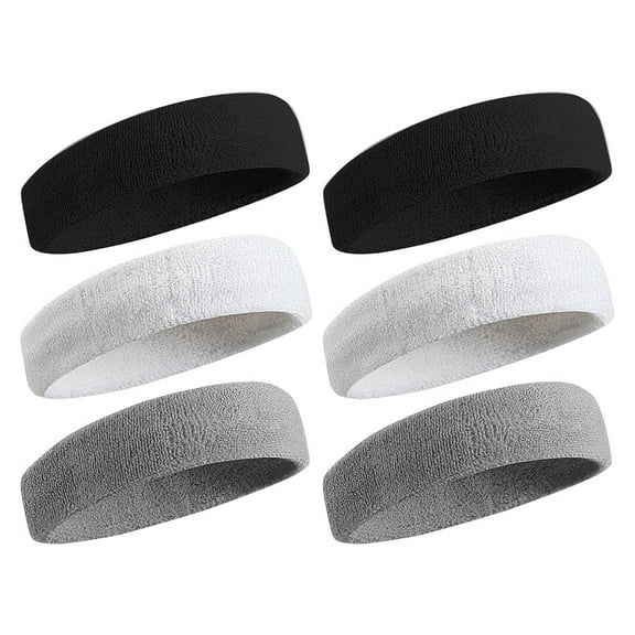 ZHUYING 6pack Sweatbands Sports Headband for Men & Women - Moisture Wicking Athletic Cotton Terry Cloth Sweatband for Tennis, Basketball, Running, Gym, Working Out