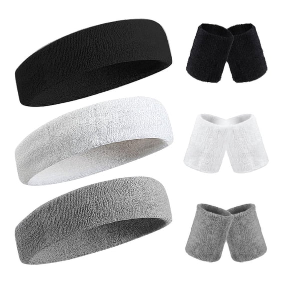 ZHUYING 9 Pcs 80s 90s Sweatbands Neon Sports Headbands Wristband Set for Men Women Party Cotton Headbands Terry Cloth Athletic Sweat Bands for Tennis Football Gym Outdoor Accessories