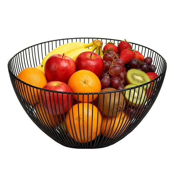 ZHUYING Black Wire Fruit Basket Fruit Bowl Kitchen Fruit Basket Stand Fruit Bowls for the Counters Metal Fruit Bowl (Round-Normal)