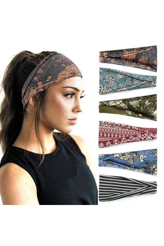 Boho Headbands For Women Fashion Wide Headband Yoga Workout Head Bands Hair Accessories Band 6 Pack