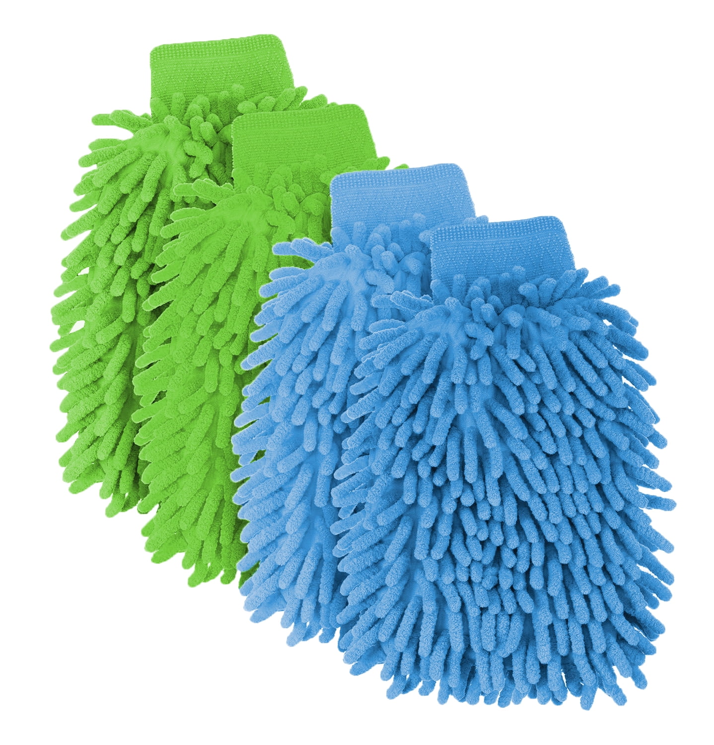 ZHUYING Car Wash Mitt Microfiber, 4pcs-Scratch & Lint Free, Premium Chenille Microfiber Wash Mitt-Green/blue Regular Size (7.12''X10.14'')