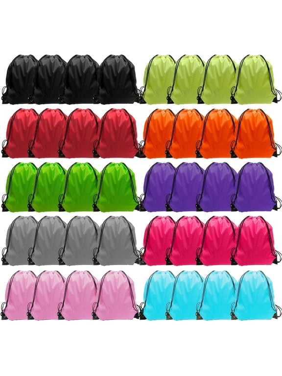 Drawstring Backpack 40 Pcs Cinch Bags Drawstring Bags Bulk Nylon Draw String Sport Bag, 10 Colors