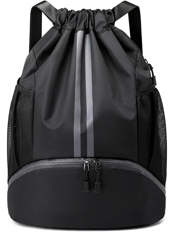 Drawstring Backpack Gym Bag with Shoes Compartment for Soccer, Basketball, Swim, Water-Resistant String Backpack Beach Cinch for Women Men