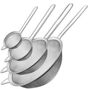 ZHUYING Fine Mesh Strainer 4PCS, Versatile Kitchen Strainer with Handle - 7, 5, 3.3, 2.8 Sieve Fine Mesh Stainless Steel, Metal Strainers and Sifters for Rice, Quinoa, Tea, Cocktail, Silver
