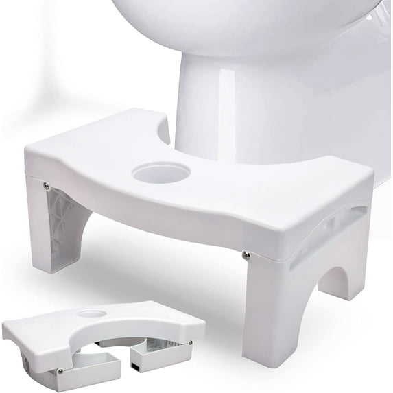 ZHUYING Foldable Toilet Potty Stool for Adults, 7" Heavy Duty Plastic Portable Squatting Poop Foot Stool with Freshener Space, Bathroom Non-Slip Toilet Assistance Step Stool