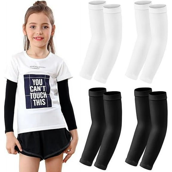 ZHUYING Kid Arm Sleeve 4 Pairs, Compression Arm Sleeve for Basketball Football Baseball Volleyball Youth Boy Girl Sports