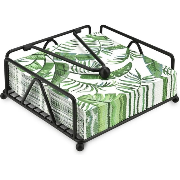 ZHUYING Napkin Holder for Table, Flat Napkins Holder with Weighted Arm, Windproof Paper Napkin Holders for Indoor Outdoor Use, Black Metal Napkin Dispenser