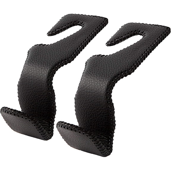 ZHUYING  Pack of 2 Headrest Hooks for Car, Back Seat Organizer Black Leather Hanger Holder Hook, for Hanging Purses and Bags and Coats