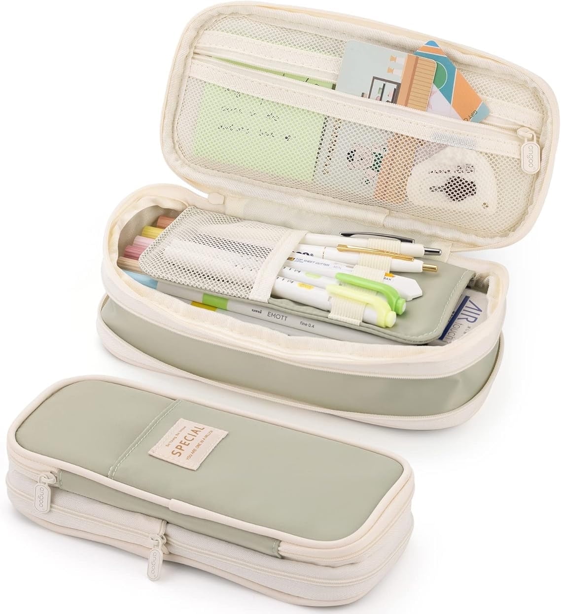 ZHUYING Case, Large Capacity Aesthetic Cases with Durable Zipper, Big Stationery Pouch for Women & Men, Adults Portable Storage Organizer Bag for Office, Travel (Green)