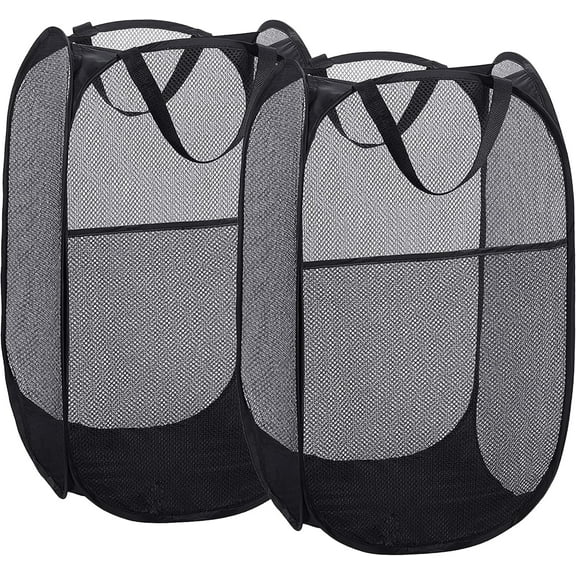 ZHUYING Pop Up Hamper, 2 PCS Mesh Pop Up Laundry Hamper, Foldable Mesh Laundry Basket with Space-Saving Design for Home, Dorm, Travel & Storage - Black