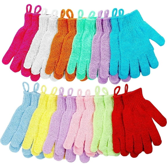 ZHUYING Shower Gloves,12 Pcs Exfoliating Bath Gloves,Body Scrub Gloves with Hanging Loop for Beauty Spa Massage Skin Shower Body Scrubber-12 Colors