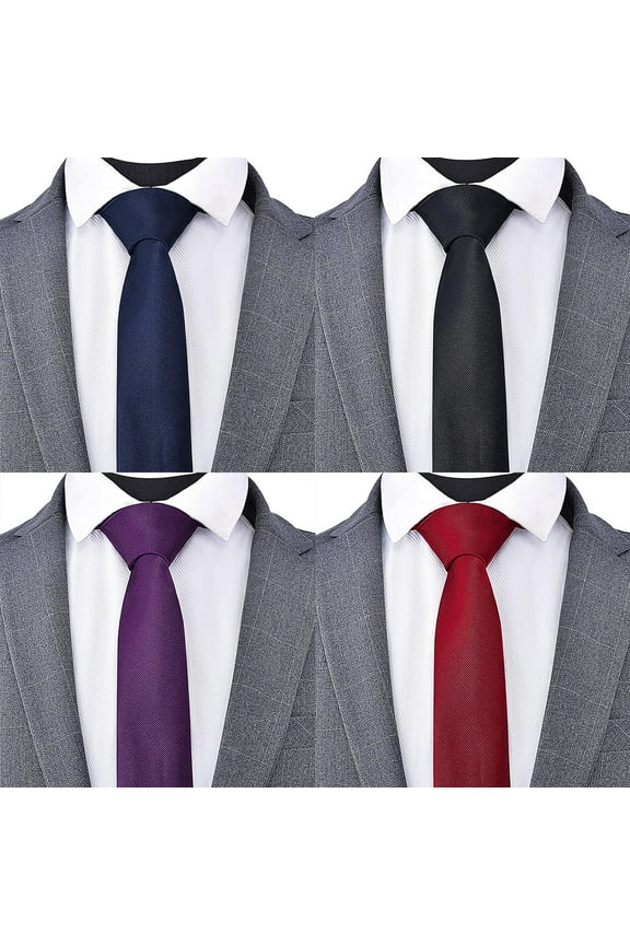 Solid Color Tie Formal Necktie for Men 4 packBlackDark PurpleNavyRed