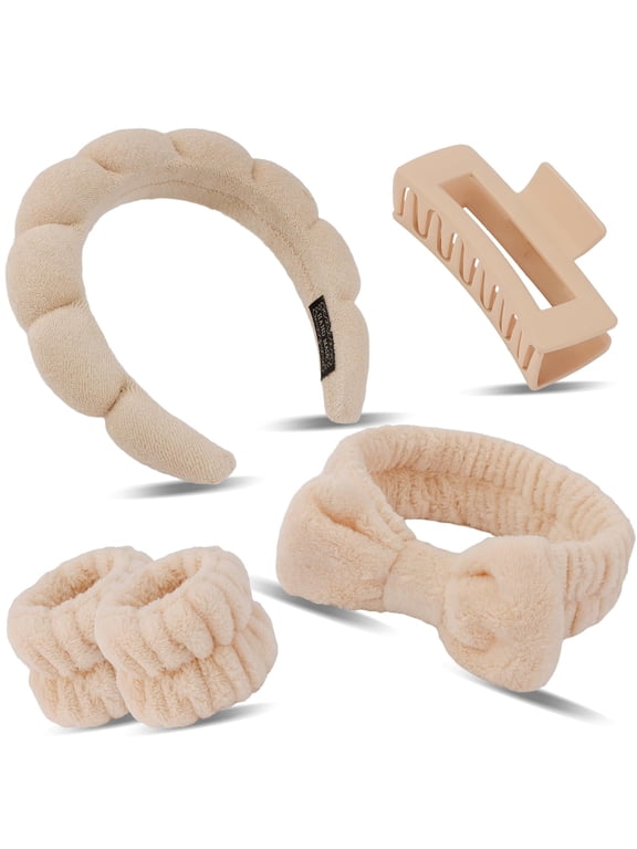 Spa Headband Wristband Set with Hair Clips Skincare Headbands for Washing Face Skin Care Puffy Makeup Headband Wrist Bands Preppy Teen Girl Gifts Cute Trendy Stuff Hair Accessories for Women