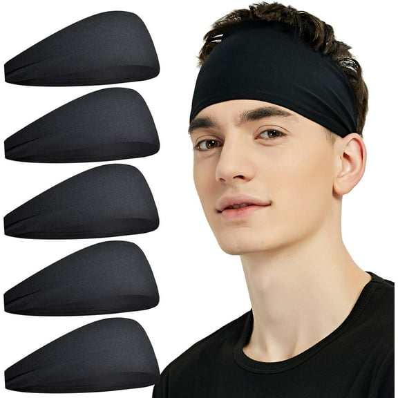 ZHUYING Sports Headbands for Men (5 Pack),Moisture Wicking Workout Headband, Sweatband Headbands for Running,Cycling,Football,Yoga,Hairband for Women and Men