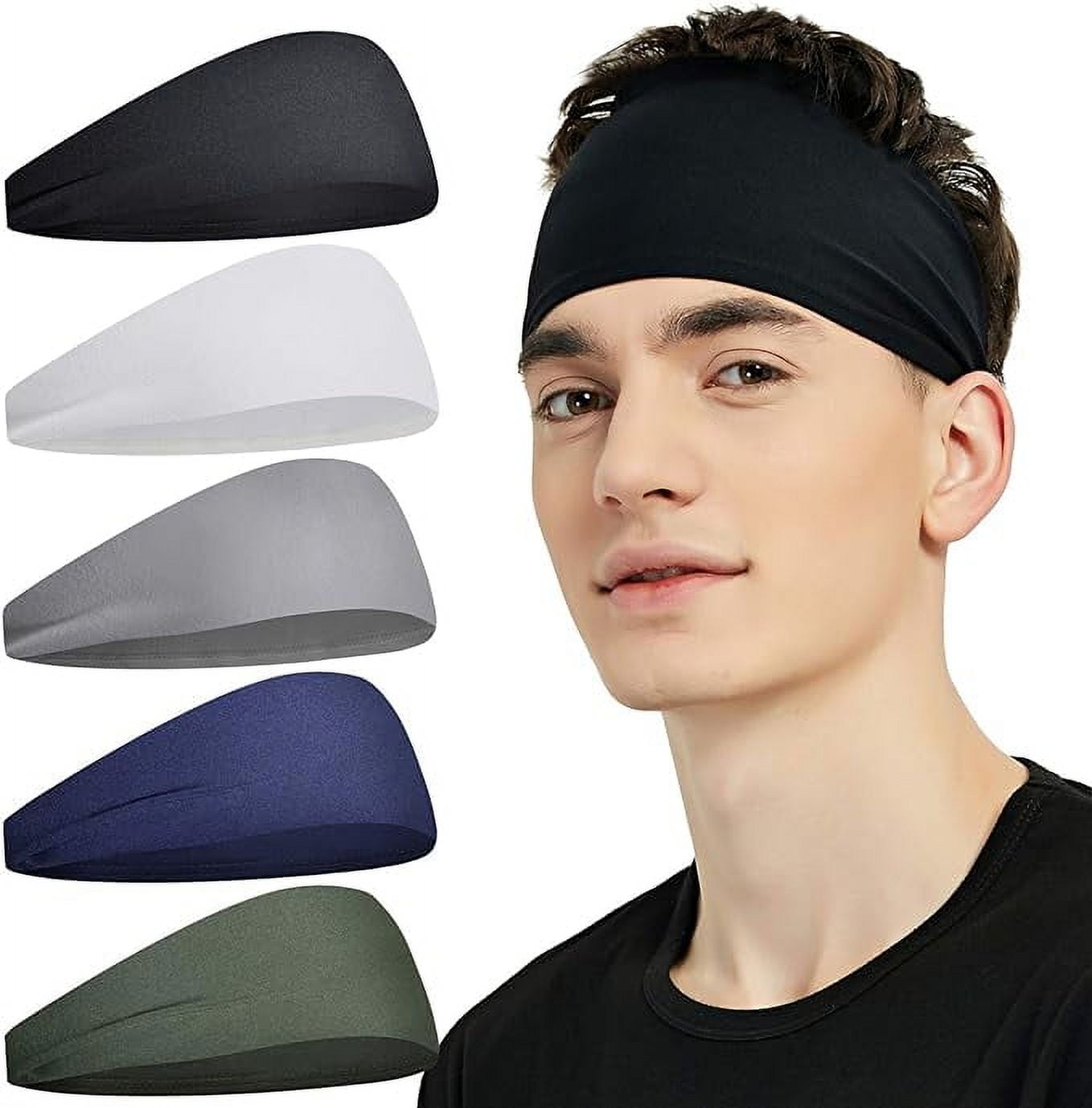 ZHUYING Sports Headbands for Men (5 Pack),Moisture Wicking Workout Headband, Sweatband Headbands for Running,Cycling,Football,Yoga,Hairband for Women and Men