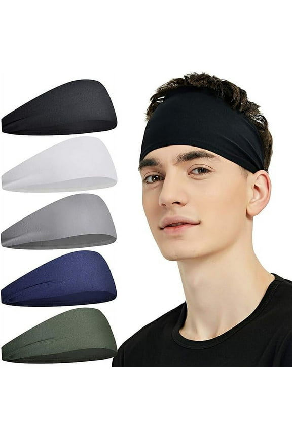 Sports Headbands for Men (5 Pack),Moisture Wicking Workout Headband, Sweatband Headbands for Running,Cycling,Football,Yoga,Hairband for Women and Men