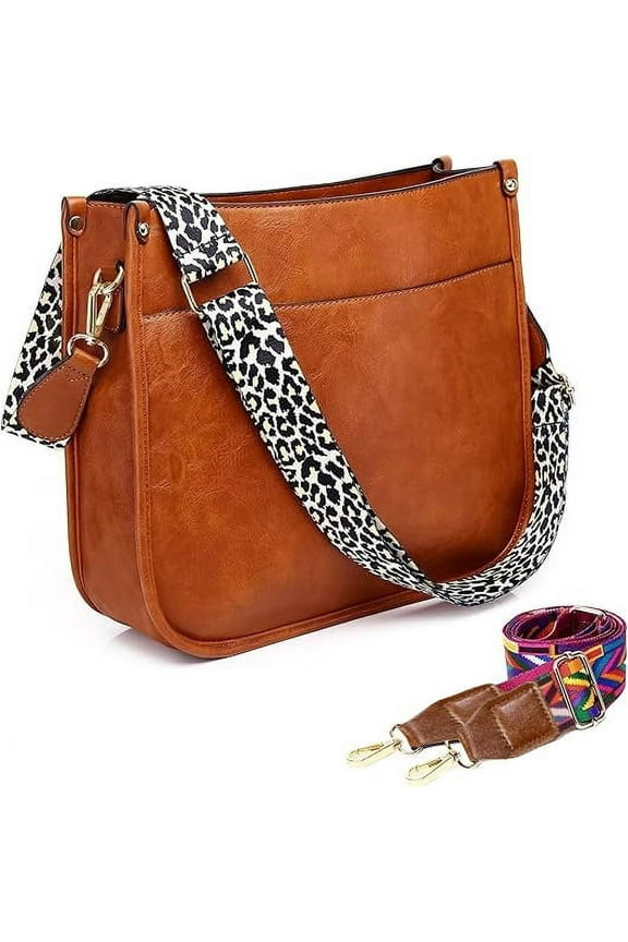 Vegan Leather Crossbody Bags for Women, Crossbody Purse with Guitar Strap Zipped Pockets Handbag Shoulder Bag