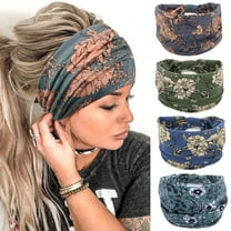 ZHUYING Wide Boho Headbands for Women Fashion Knotted Headband Yoga Workout Hair Accessories African Head Wrap 4 Pack