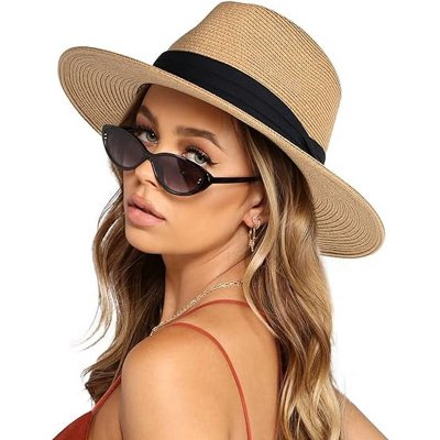 ZHUYING Wide Brim Straw UPF 50 Rated Protection Polyester Unisex Panama Hat