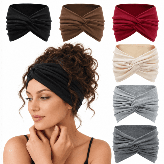 ZHUYING Wide Headbands for Women, 7'' Extra Large Turban Headband Boho Hairband Hair Twisted Knot Accessories, 6 Pack