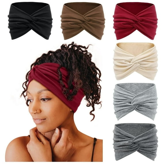 ZHUYING Wide Headbands for Women, 7'' Extra Large Turban Headband Boho Hairband Hair Twisted Knot Accessories, 6 Pack