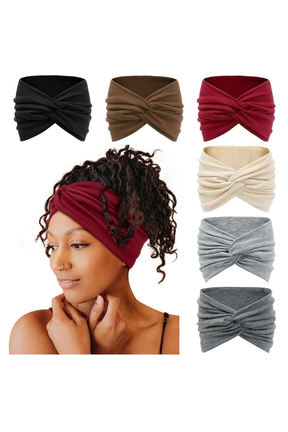 Wide Headbands for Women, 7'' Extra Large Turban Headband Boho Hairband Hair Twisted Knot Accessories, 6 Pack