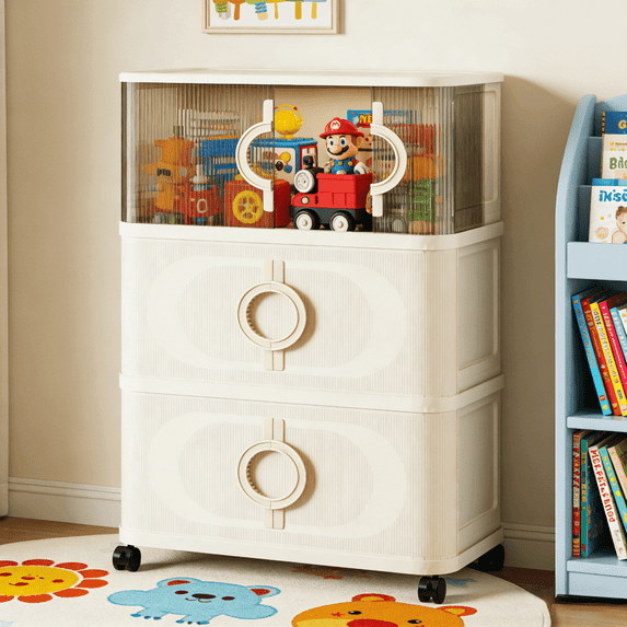 SpaceMuse 115Qt Stackable Storage Bins, 3 Tiers Foldable Storage Boxes with Half Visible, Plastic Collapsible Cabinet with Wheels & Lids for Closet Clothes Organization, Snack Toys Home locker