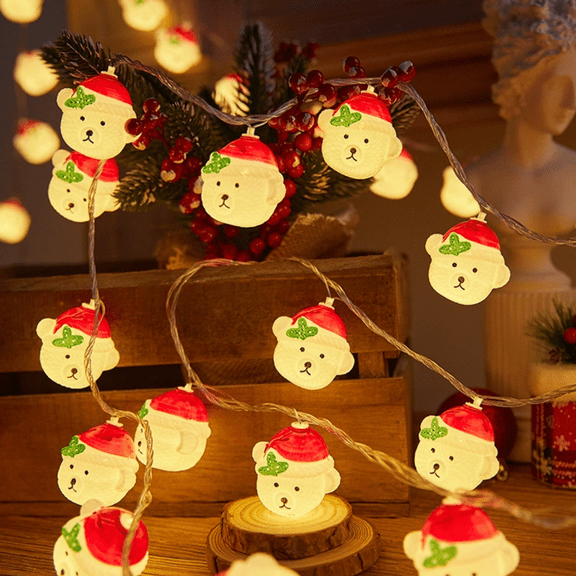 ZHUYZ 19.6FT Christmas Bear LED String Lights, Indoor and Outdoor Christmas Decorative Lights for Party, Garden, Festival, USB Interface and Waterproof, Warm White