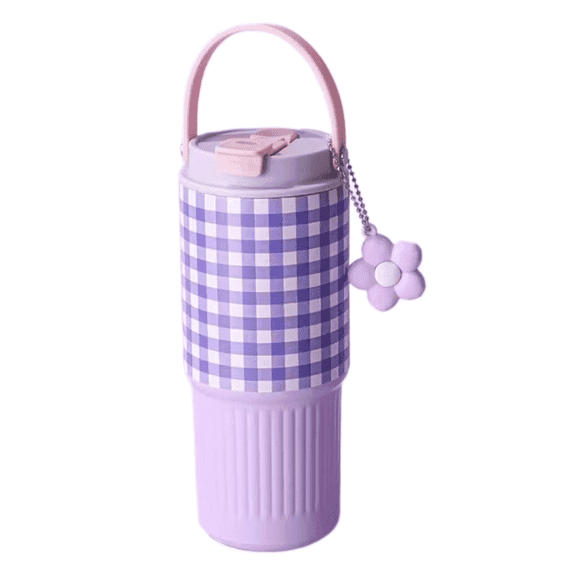SpaceMuse 25 oz Stainless Steel Tumbler, 3-in-1 Leak Proof Tumbler, Travel Coffee Mug with Swivel Handle, Car-Cup Holder Friendly, Purple