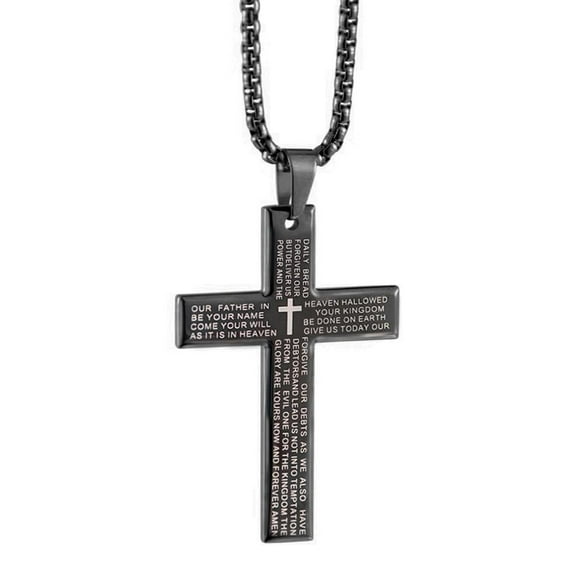 ZHXXCUM 1x Cross Pendant Necklace for Men Stainless Steel Lords Prayer Bible Chain Ga