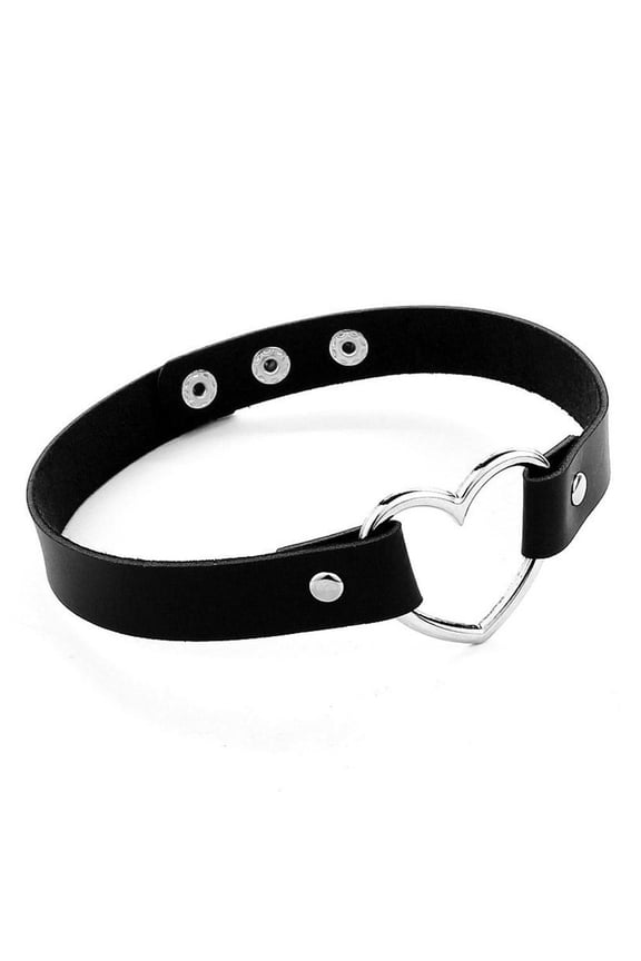 ZHXXCUM Choker Leather Heart Collar Punk Goth Rivet Necklace Love Adjustable