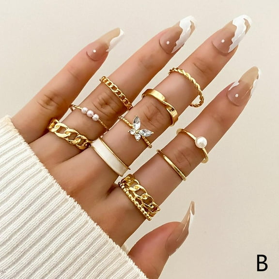 ZHXXCUM Fashion Butterfly Crystal Pearl Rings Set Women Finger Rings Jewel