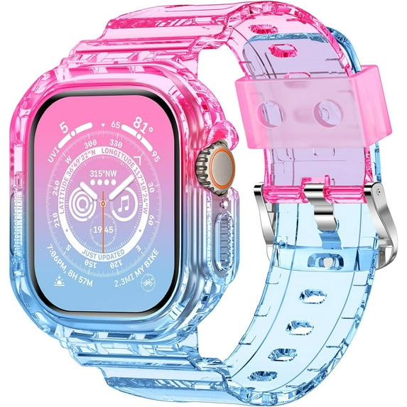 ZHYW Compatible for Crystal Clear Apple Watch Bands, 45mm 44mm 42mm 41mm 40mm 38mm Bumper Case for Men Women Jelly Sport Case Band for iWatch Ultra 2/1 Series 9 8 7 SE/6 5 4 3 2 1
