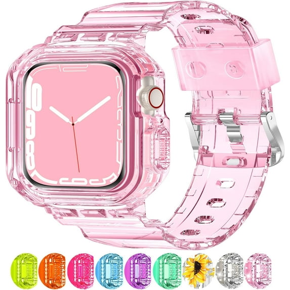 ZHYW Compatible for Crystal Clear Apple Watch Bands, 45mm 44mm 42mm 41mm 40mm 38mm Bumper Case for Men Women Jelly Sport Case Band for iWatch Ultra 2/1 Series 9 8 7 SE/6 5 4 3 2 1