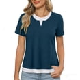 thumbnail image 1 of ZHYou 2 in 1 Layered Short Sleeve T Shirts for Women Casual Loose Fit Crew Neck Color Block Summer Tops Navy S, 1 of 6