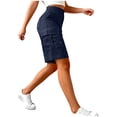 thumbnail image 1 of ZHYou Bermuda Cargo Shorts Women Elastic High Waist 7 Inch Inseam Summer Baggy Jorts for Women with 6 Pockets,Dark Blue,Size S, 1 of 6