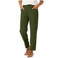 thumbnail image 1 of ZHYou No Boundarie Women's Linen Blend Tapered Pants Elastic Waist with Pockets Loose Fit Casual Summer Ankle-Length Trousers for Daily Wear Army Green Size S, 1 of 6