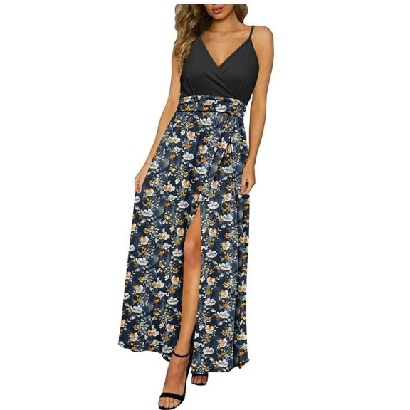 ZHYou Boho High Waisted, Maxi Wrap, Skirts with Slit High Waist, Flare Ankle Length, Long Basic, Dresses for Womens with Plus Size,Multicolor,L