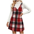 thumbnail image 1 of ZHYou Women Plaid Pinafore Dresses, Zip Front, V Neck, Sleeveless, Wool Blend, Overall Jumpers with Turtleneck Underlayer Stylish Casual Fall Winter Outfit,Wine,2XL, 1 of 8