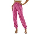 thumbnail image 1 of ZHYou No Boundaries Women Sequin Flare Pants,High Waist,Elastic,Cuffs,Shimmer Party Festival Dancewear Casual Lounge Comfortable Stretchy Pants,Hot Pink,Size M, 1 of 8