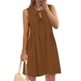 thumbnail image 1 of ZHYou Women Sleeveless Dresses, Pleated, Keyhole Neck, Tie Detail ,Soft, Breathable, Lightweight, Comfy Casual Beach Dresses with Pockets,Brown,2XL, 1 of 9