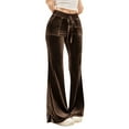 thumbnail image 1 of ZHYou No Boundaries Women Velvet Flare Pants,High Waist,Stretchy,Soft,Comfortable Casual Pull On Trousers,Wide Leg Drawstring Waist Pants,Brown,Size M, 1 of 9