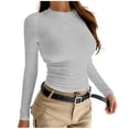 thumbnail image 1 of ZHYou Women's Basic Stretchy Crop Top Long Sleeve Round Neck Form Fitting Tee Shirt Slim Fit Wardrobe Essential Multiple Colors Versatile Casual Active Wear,Silver,Size M, 1 of 4