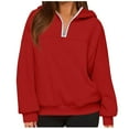 thumbnail image 1 of ZHYou No Boundaries Women's Half Zip Pullover Hoodie Oversized Sweatshirt Comfortable Loungewear Casual Sporty Top Fleece Lined Warm Cozy Fit Multiple Colors Available,Red,Size XL, 1 of 5