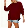 thumbnail image 1 of ZHYou Women's Plus Basic Round Neck Oversized Sweatshirts,Long Sleeve Casual Pullover Top,Soft Comfortable Loose Fit Tunic Shirts,Wine,Size M, 1 of 7